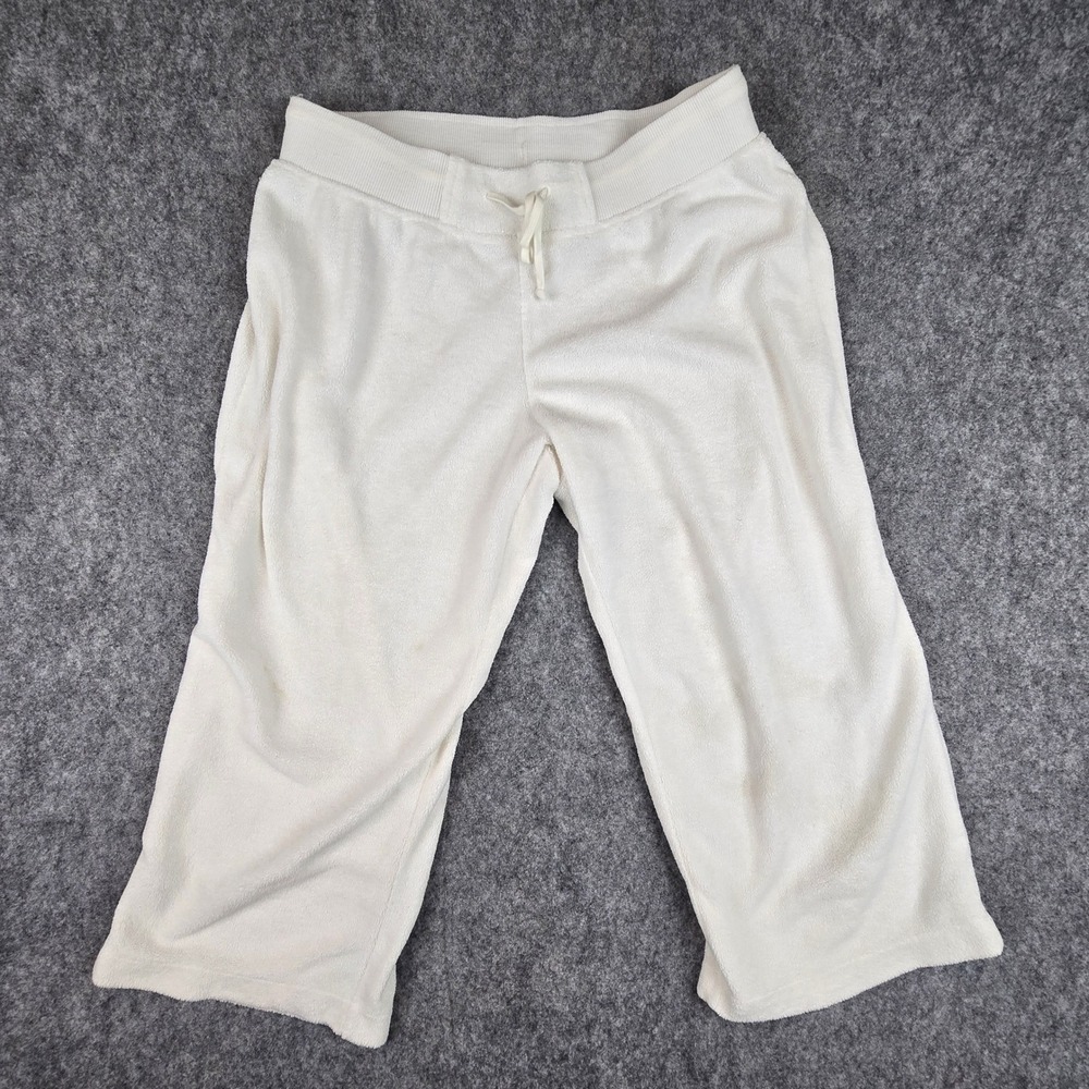 Columbia Capri Pants Womens Medium White Fleece Relaxed Drawstring Lounge